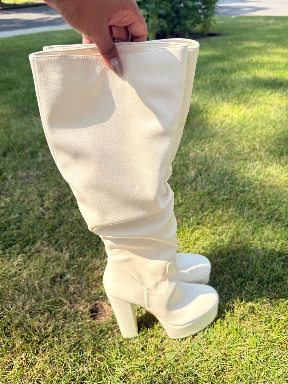 Jennifer Lopez Cream Slouch Over-the-Knee Boots - Picture 2 of 7